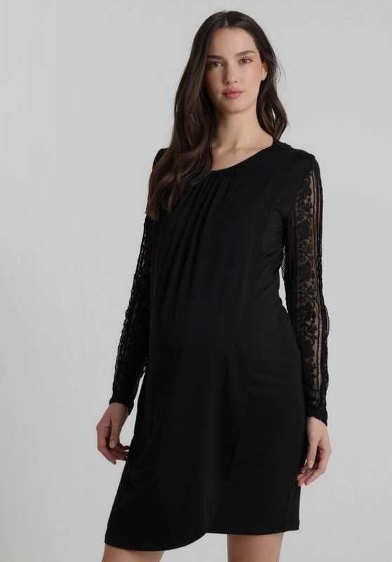 Czarna sukienka ciążowa do karmienia śliczna 36 koronka Mamalicious
