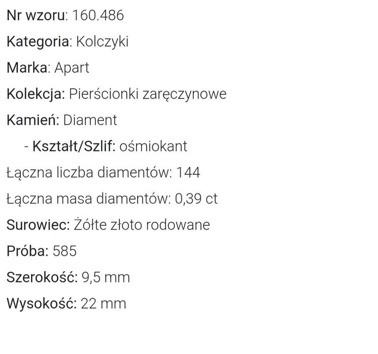 Piękne złote kolczyki z diamentami Apart 585 0,39ct.