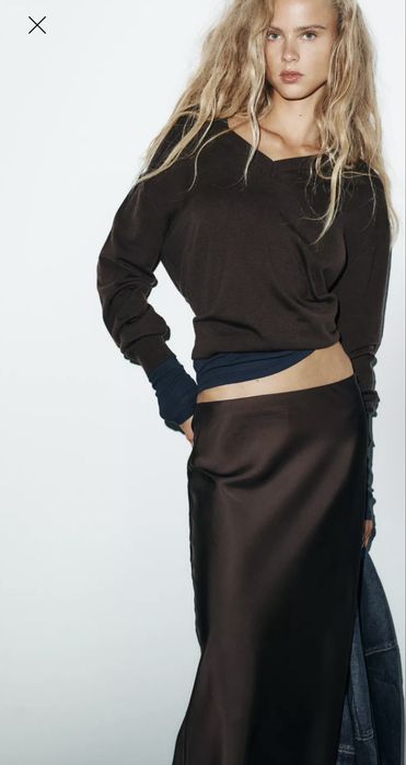 Шоколадна Сатинова спідниця zara