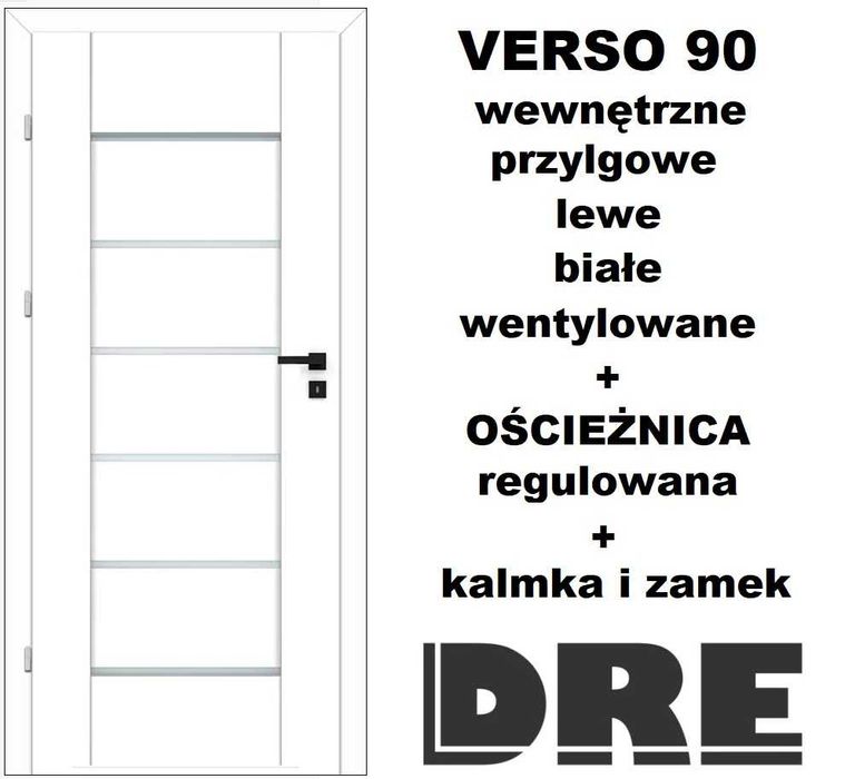 2 x drzwi DRE Verso 90 białe, wentylowane, lewe + ościeżnica + kalmki
