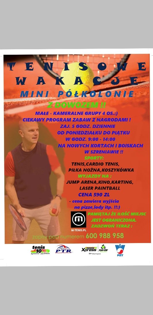 Trener Tenisa Poznań i okolice - Certyfikat PTR(USA),PZT.Serwis Rakiet