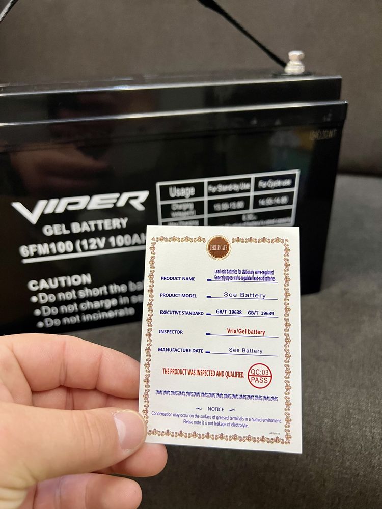 Гелевый аккумулятор 100AH Viper GEL 6-FM-100 12V