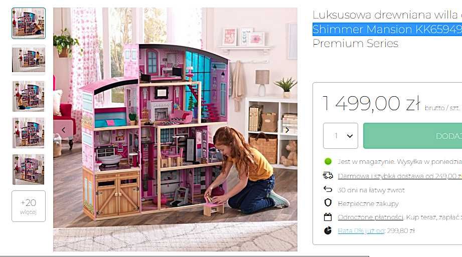 Wielki drewniany Domek dla lalek Shimmer Mansion