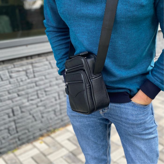 Чорна сумка для чоловіка шкіряна барсетка Gentalman base