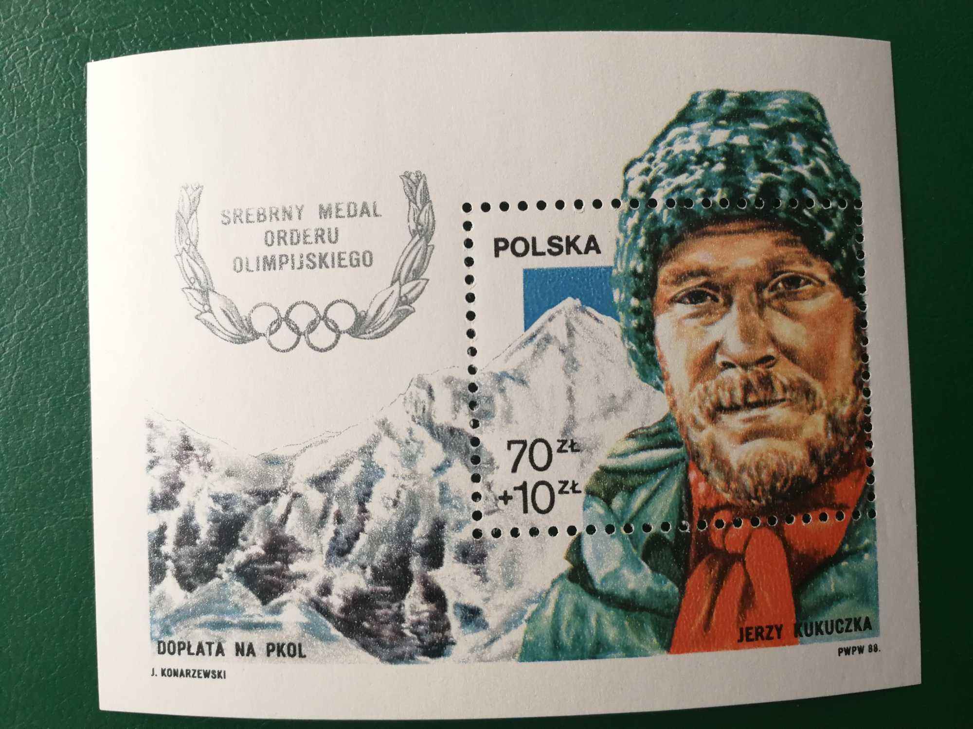 Znaczek sportowy Polska legenda alpinizmu Jerzy Kukuczka blok