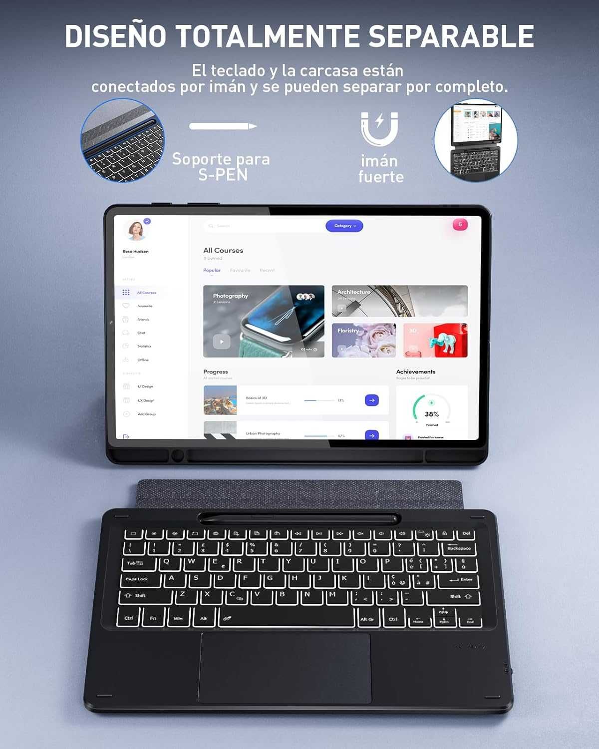 Doohoeek etui klawiatura touchpad LED Samsung Galaxy Tab S9+ S9 FE+