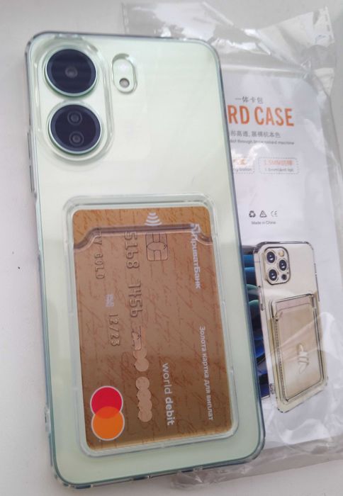 Чехол Redmi 13C прозрачный с кармашком для платежной/клубной карты