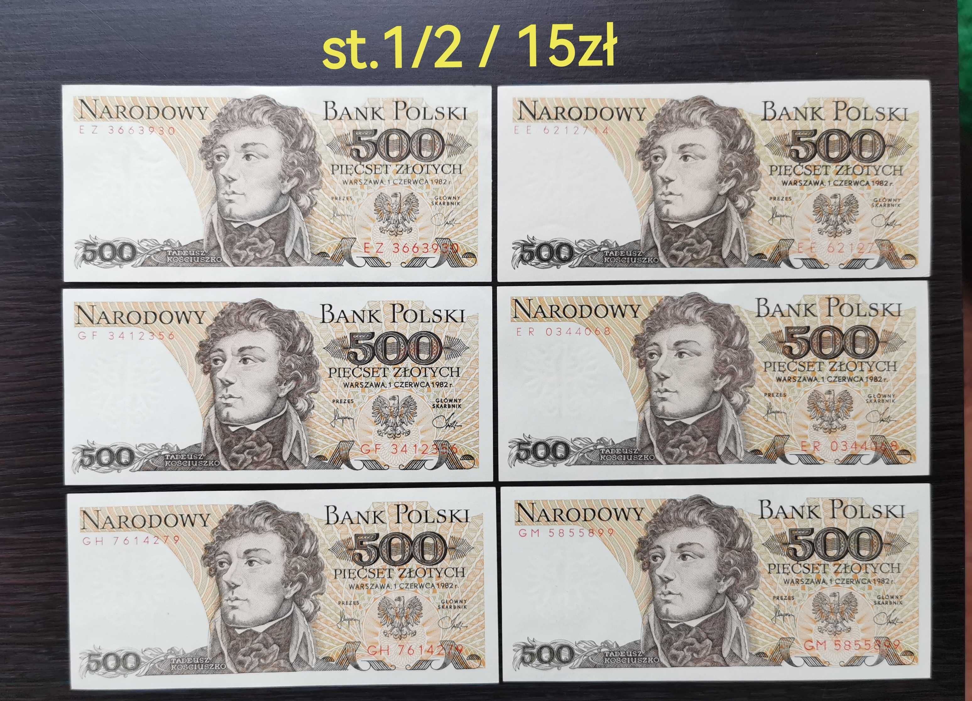 500 zł 1982r st. 1/2 różne serie