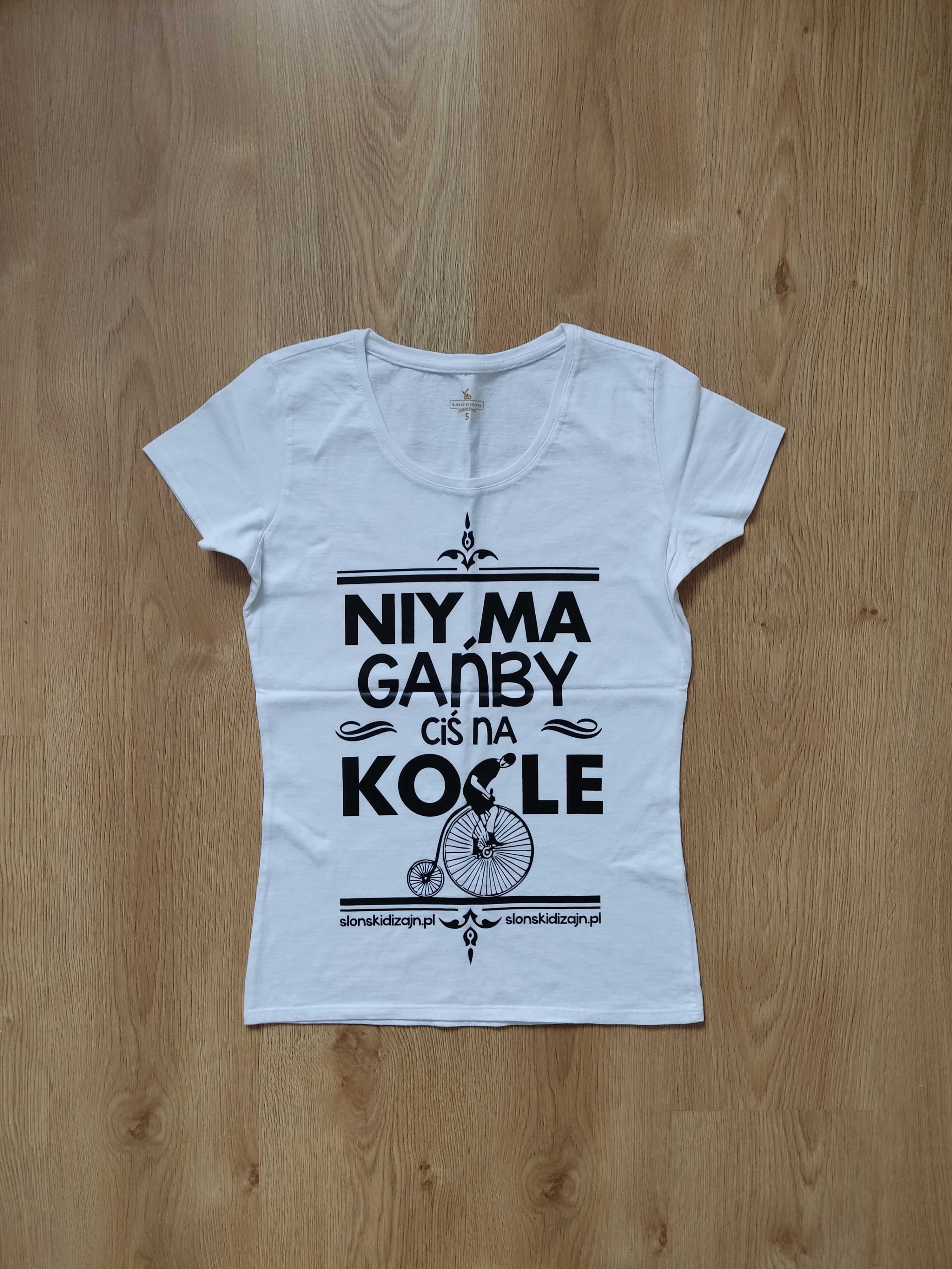 Koszulka t-shirt biała damska nadruk śląski dizajn S rower