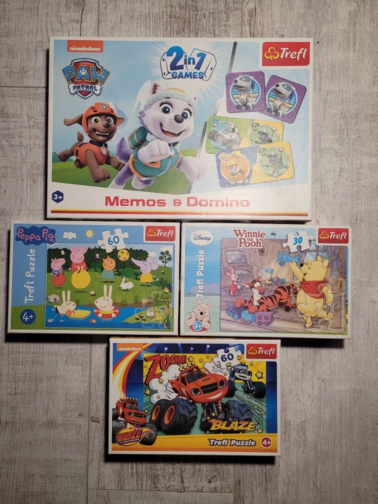 Puzzle, memo, domino, Peppa, Kubuś, Blaze, Psi Patrol, 3+, 4+