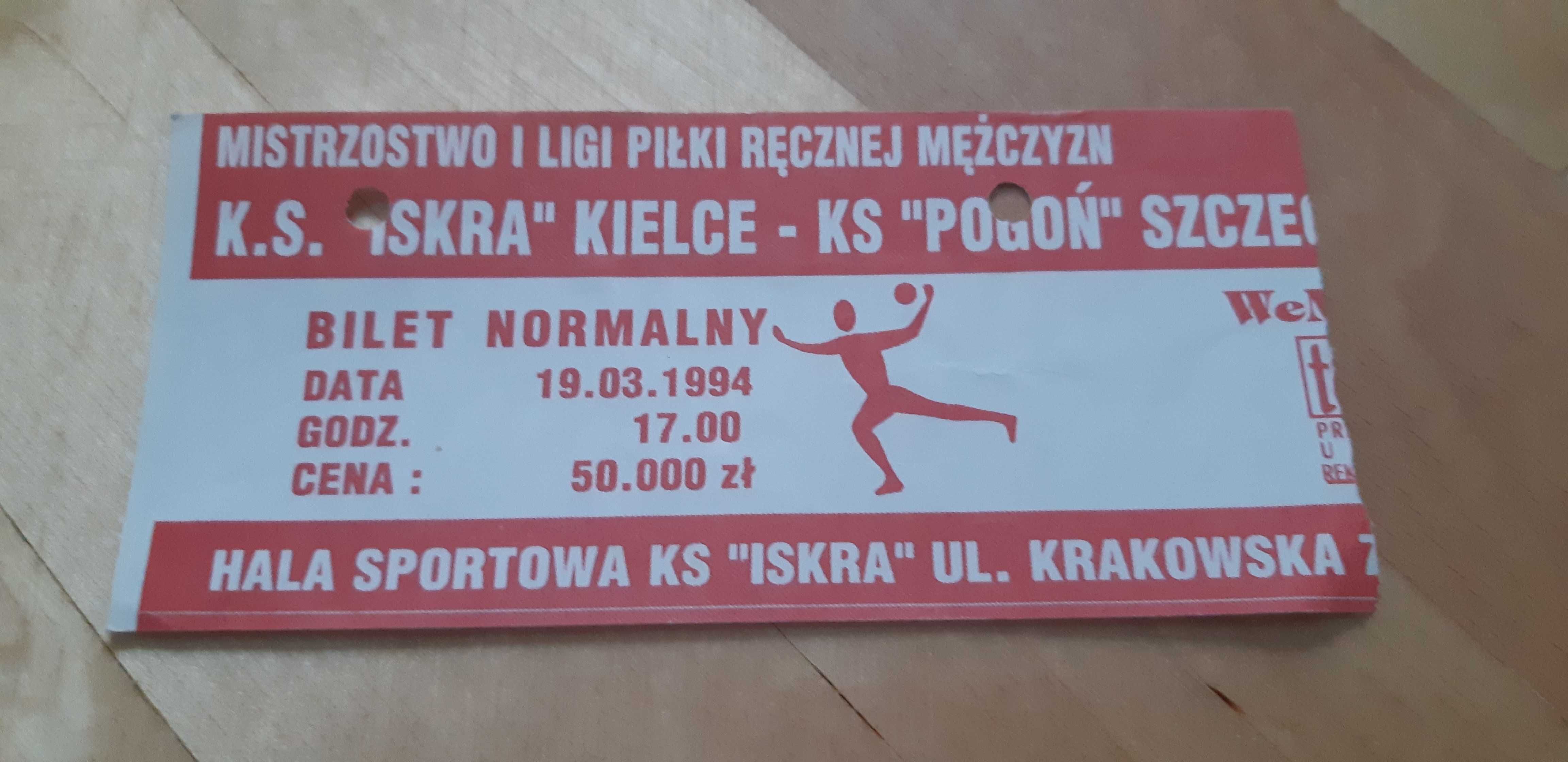 bilet Iskra Kielce -Pogoń Szczecin 19.03.1994 r piłka ręczna mężczyzn