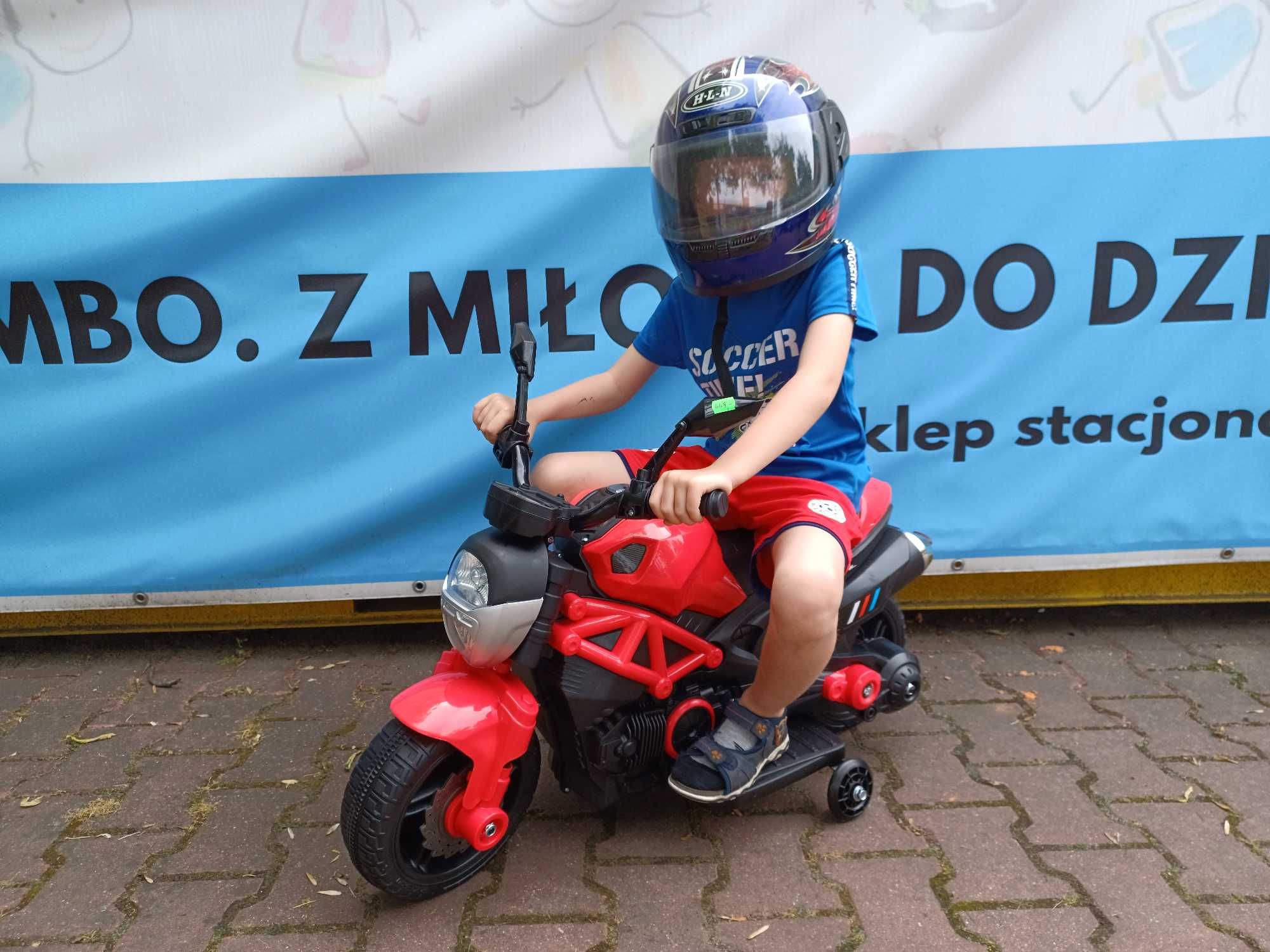 NOWY MOTOR motorek na akumulator dla dzieci do 25kg LED Audio