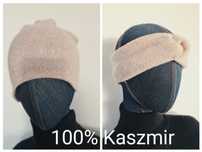 Zestaw czapka i opaska 100% Kaszmir kaszmirowe. Beżowa camel. M