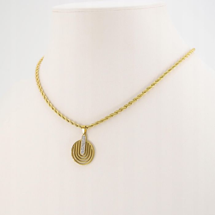 Łańcuszek Kręcony Zawieszka Cyrkonie Koło Ozdobne Złoty Stal 726