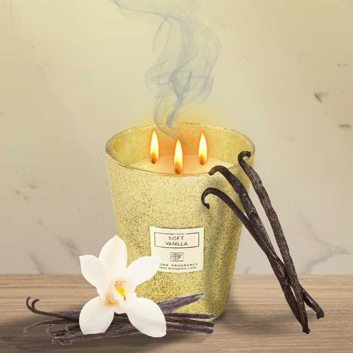 Duża świeca zapachowa soft vanilla szkło ze złotym brokatem