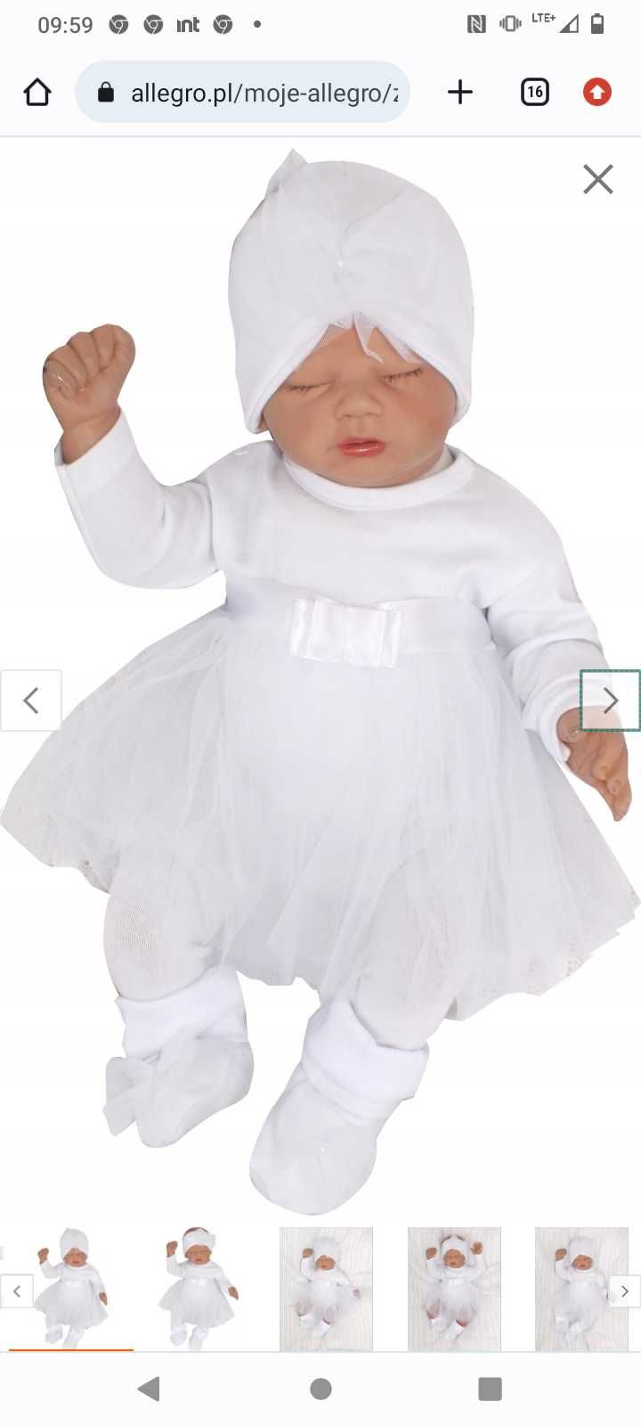 Komplet niemowlęcy biały 56 chrzest dla dziewczynki