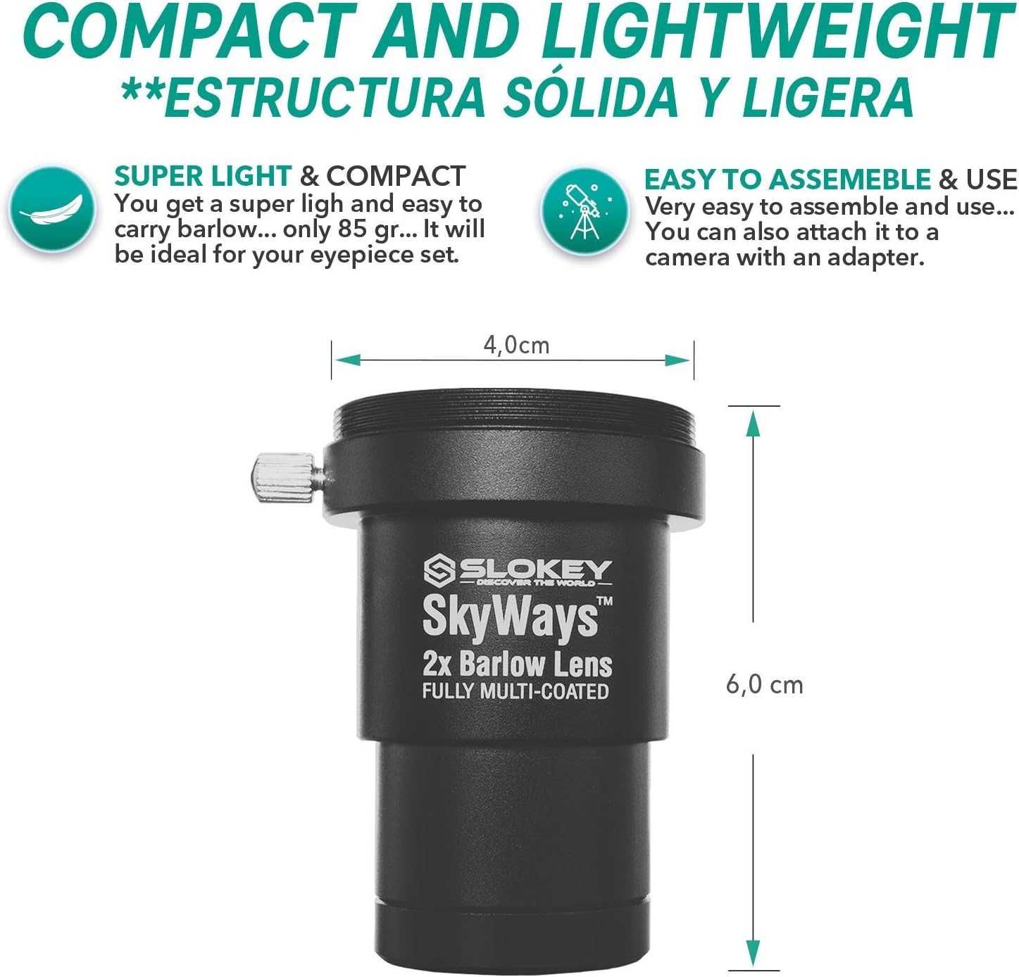 Slokey SkyWays Soczewka Barlowa 2x Pro obiektyw do teleskopu
