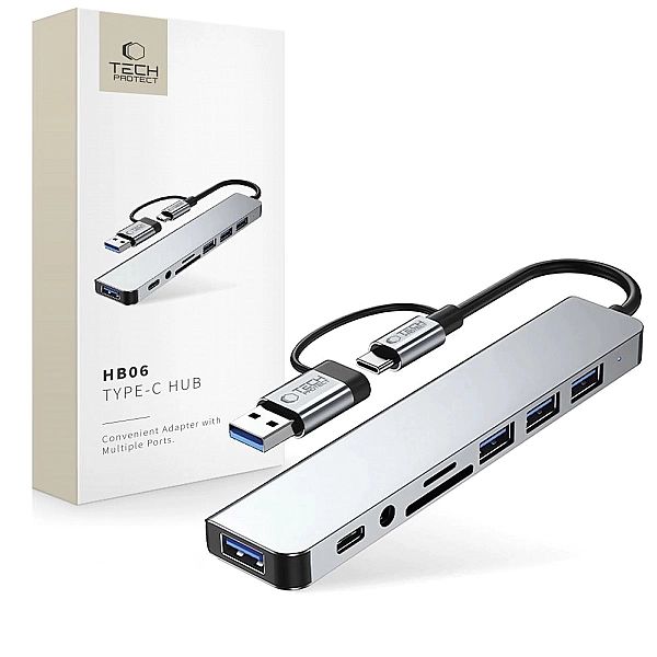 Tech-Protect Hb06 Hub Adapter 9In1 Type-C + Usb2.0 + Usb3.0 + Sd/Tf +