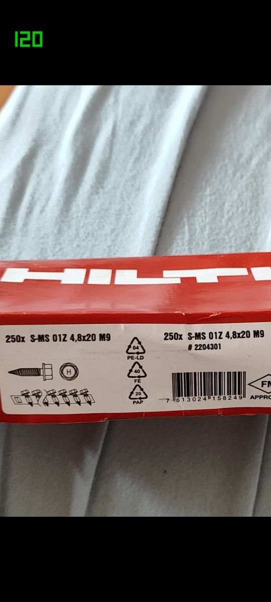 20 paczek Blachowkręty Hilti 4.8x20 250szt. Pojedynczo 120zl