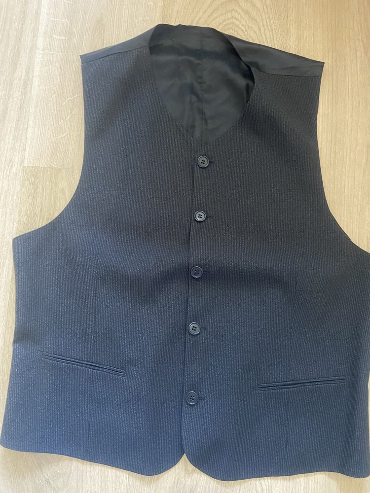 Vintage czarna męska kamizelka elegancka 52 L prążek