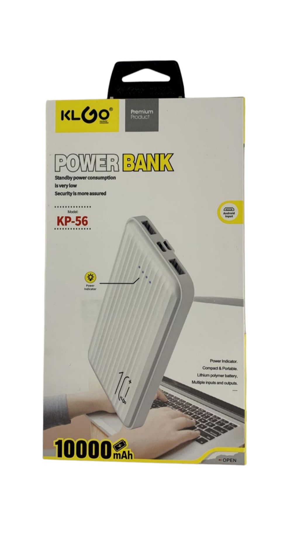 Зовнішній акумулятор Power Bank KLGO KP-56 10000 mAh 2.1A Білий