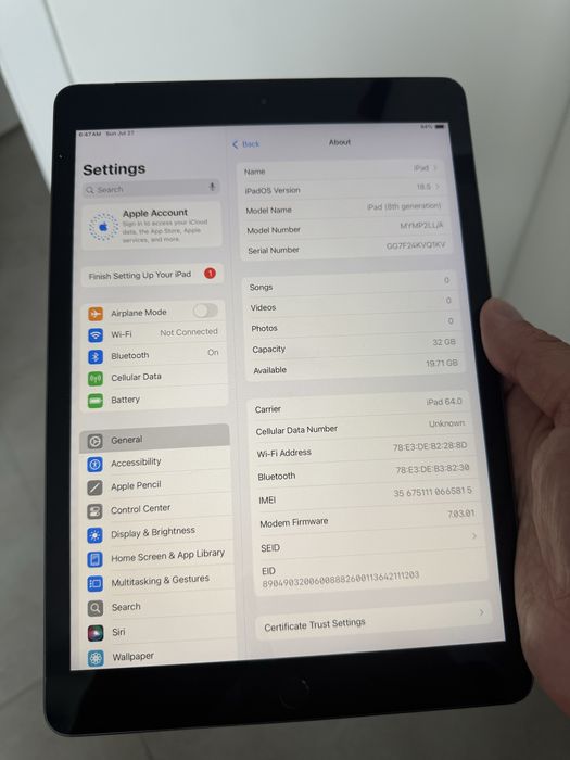 iPad 8 покоління. Space Grey. 32гб. LTE. Сімкарта. Гарантія