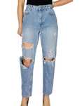 Jasnoniebieskie jeansowe spodnie mom jeans z przetarciami M