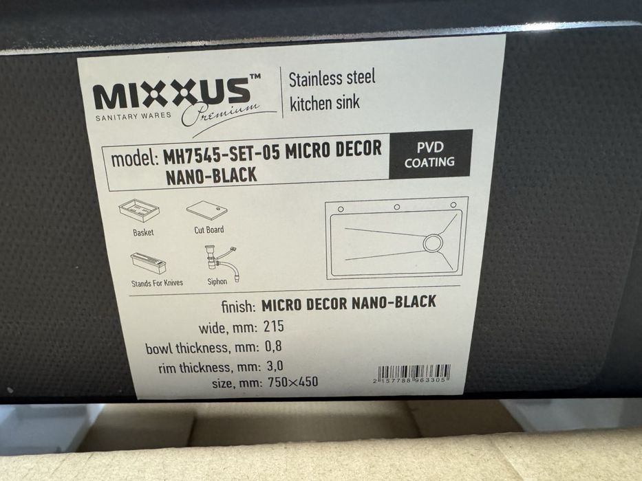 Кухонная мойка Mixxus 75*45 Micro decor Black PVD