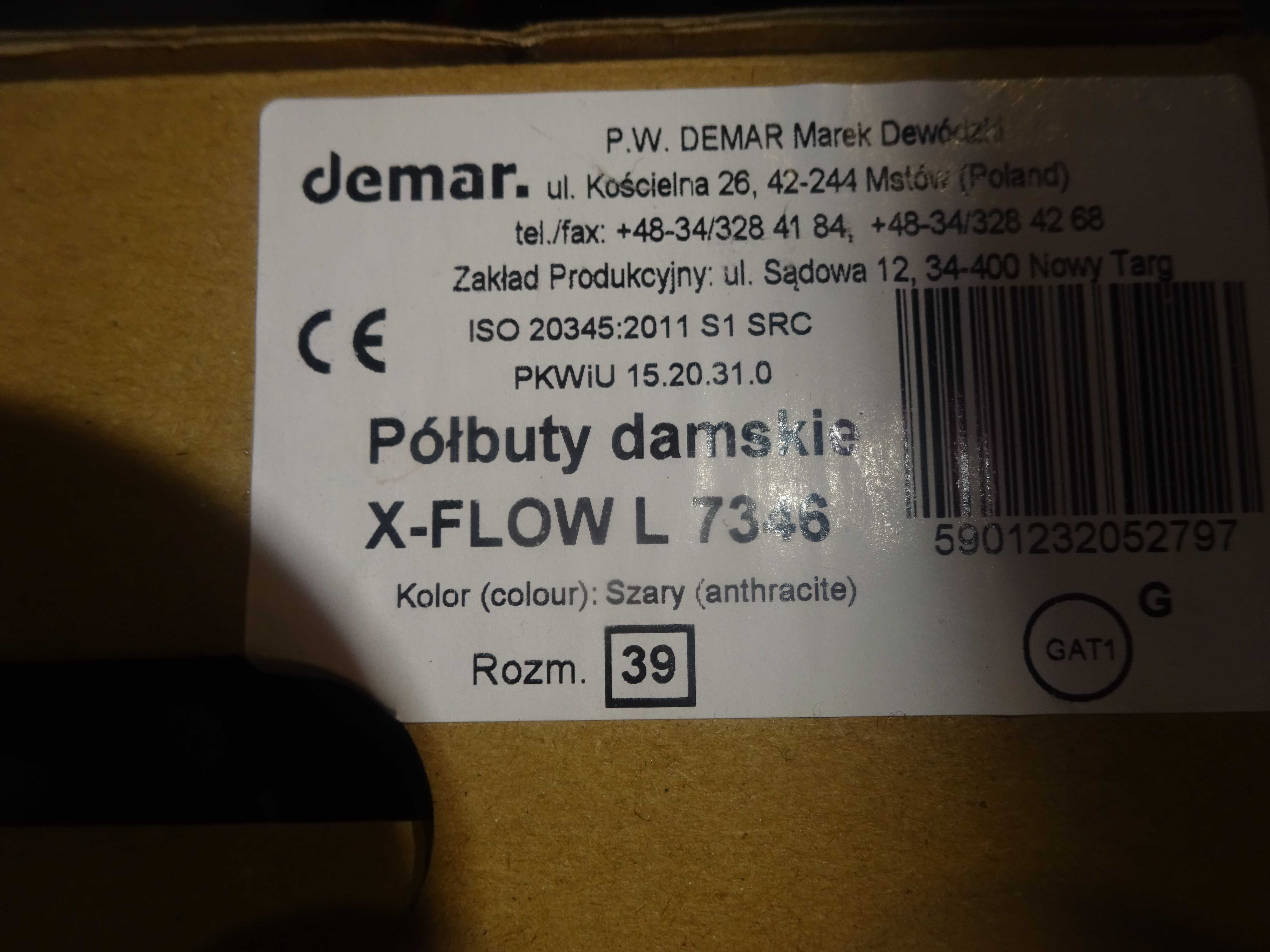 półbuty ochronne x-flow L demar NOWE 39 damskie szare z noskiem