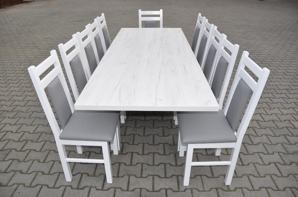 stol 185/244x95 x76 +12 krzesel bialy polysk blat craft bialy k001