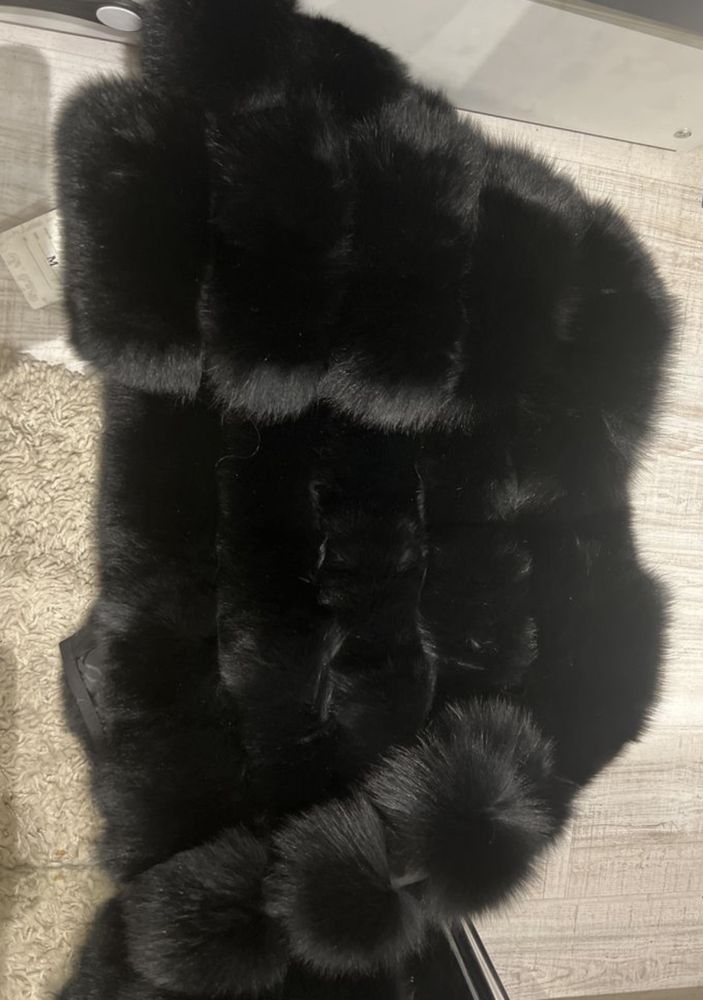Nowa kurtka  futro lis real fur black czarne puszyste Premium