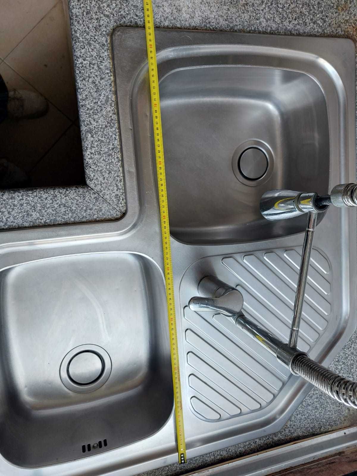Lava-loiça inox Fagor de canto com 2 cubas + torneira extensível