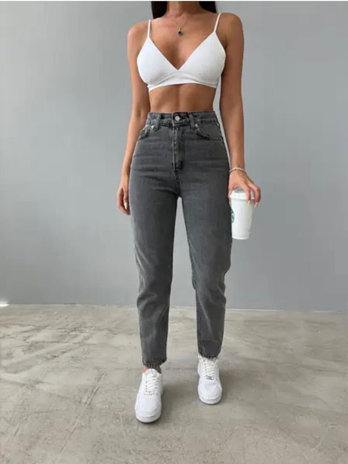 Джинсы mom fit gray з високою талією