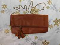 Torebka damska New Look, brązowa na łańcuszku, kopertowa, crossbody