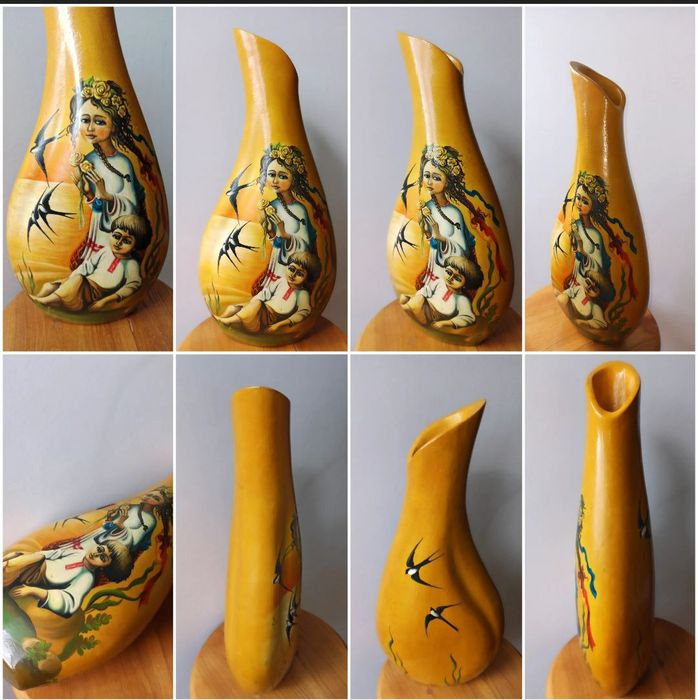 Деревянно-декоративная ваза ручной работы в украинском стиле