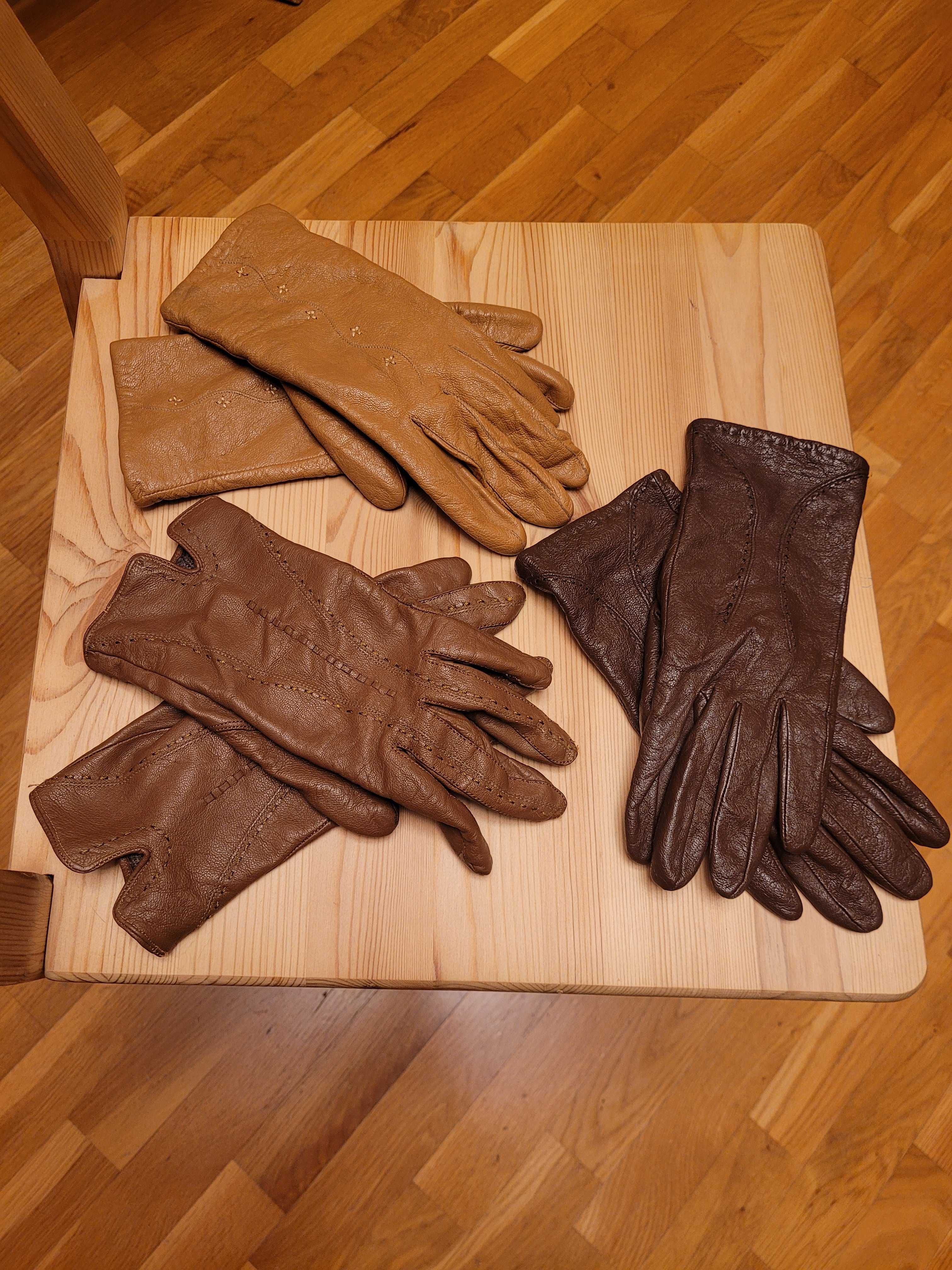Rękawiczki damskie skórzane brązowe