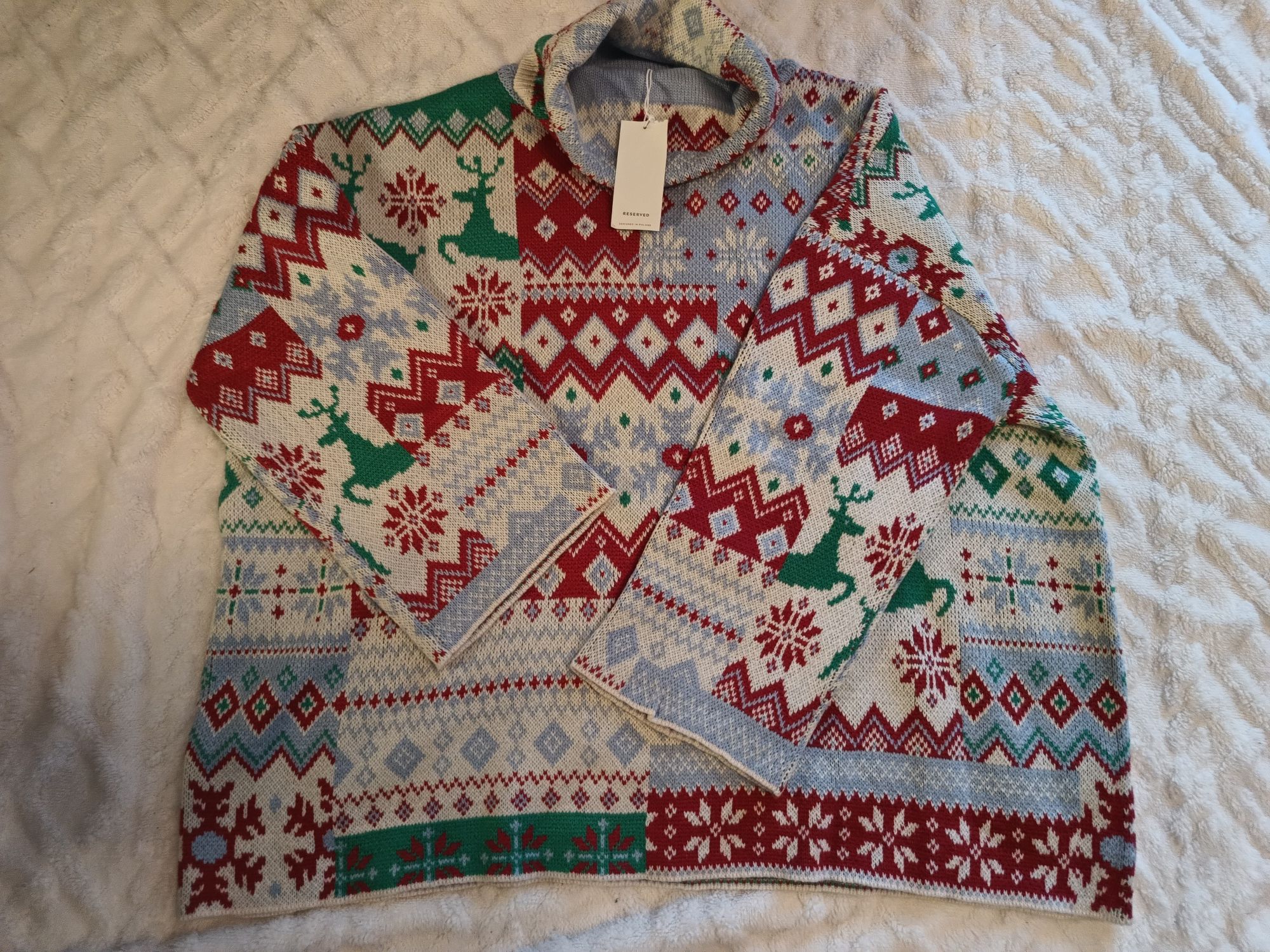 Reserved sweter oversize w zimowy wzór r. L nowy