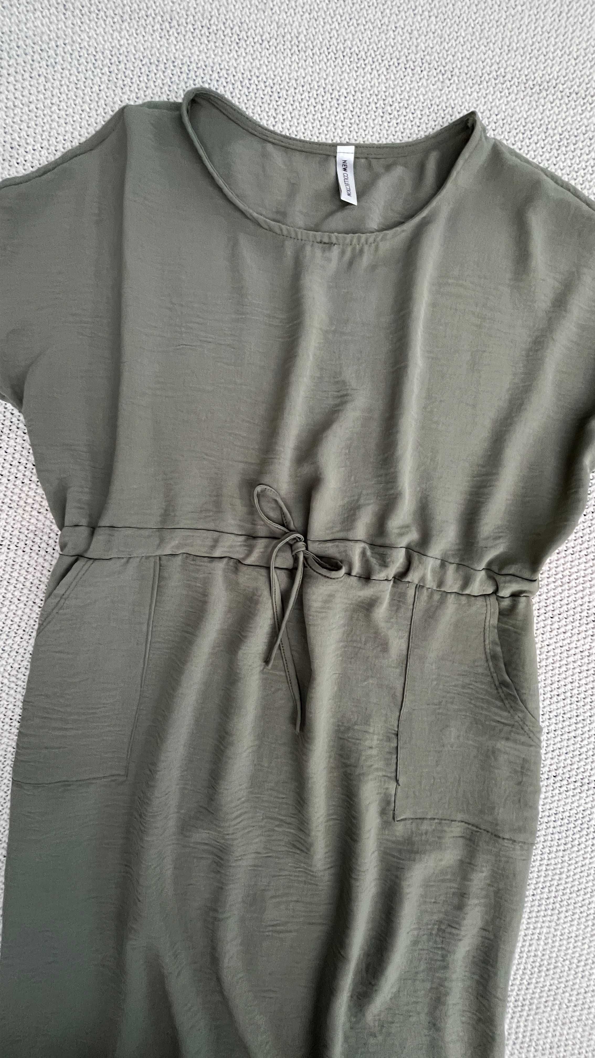 Prosta letnia sukienka na co dzień khaki 42 basic casual