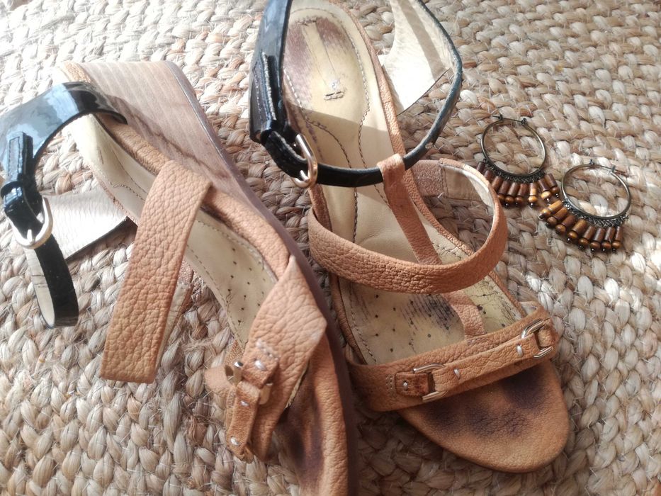 38 Geox Sandałki Buty Damskie na koturnie brązowe Boho Etno
