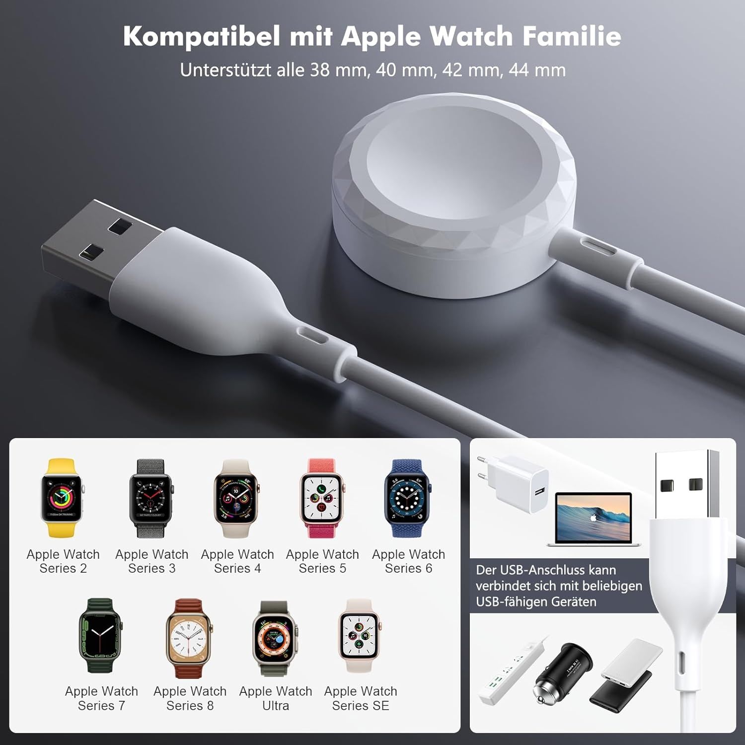 Ładowarka kabel do iWatch Series 8, 7, 6, 5, 4, 3, 2 SE Ultra