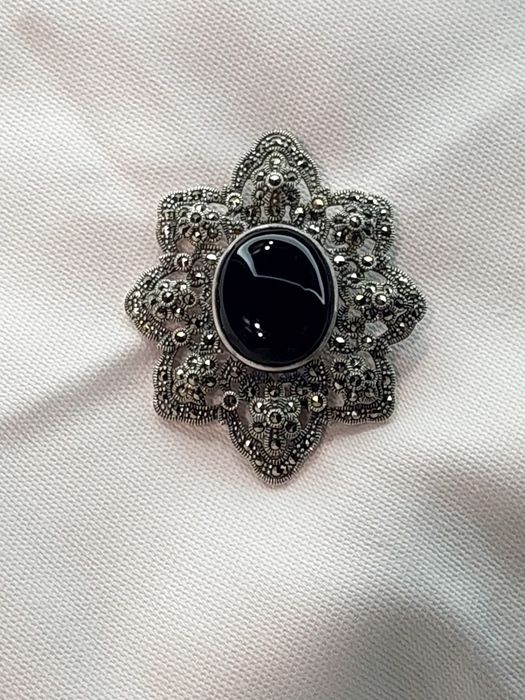 Брошка кулон срібло вінтаж ручна робота Онікс