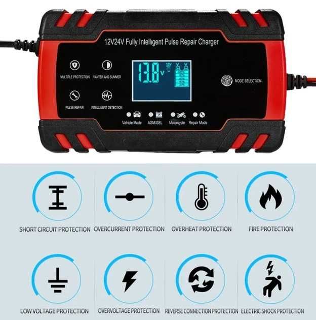 Зарядное устройство для автомобильного аккумулятора Foxsur 12V/8A 24V