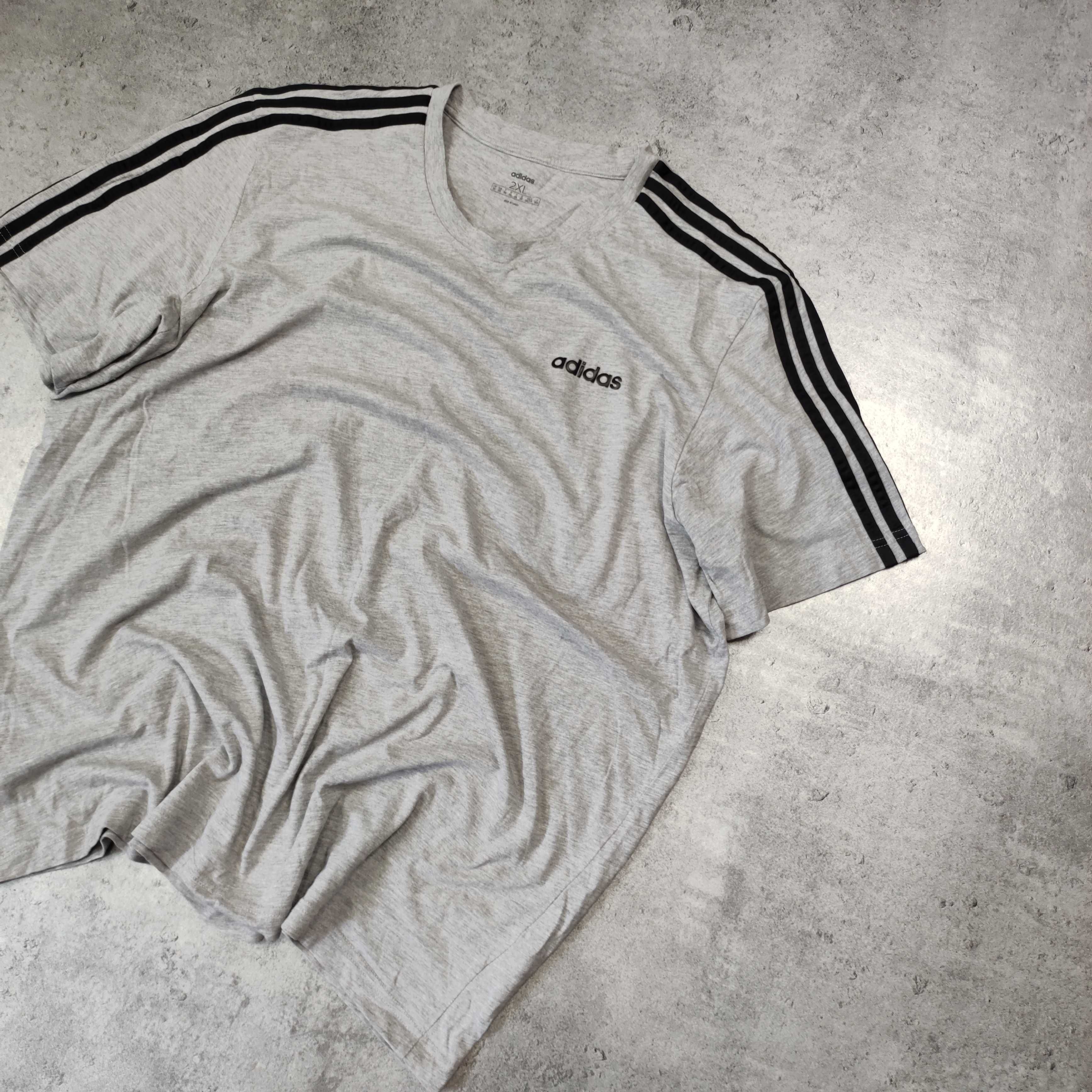 MĘSKA Koszulka Sportowa Bawełna Adidas 3 Paski Lekka Letnia Klasyczna