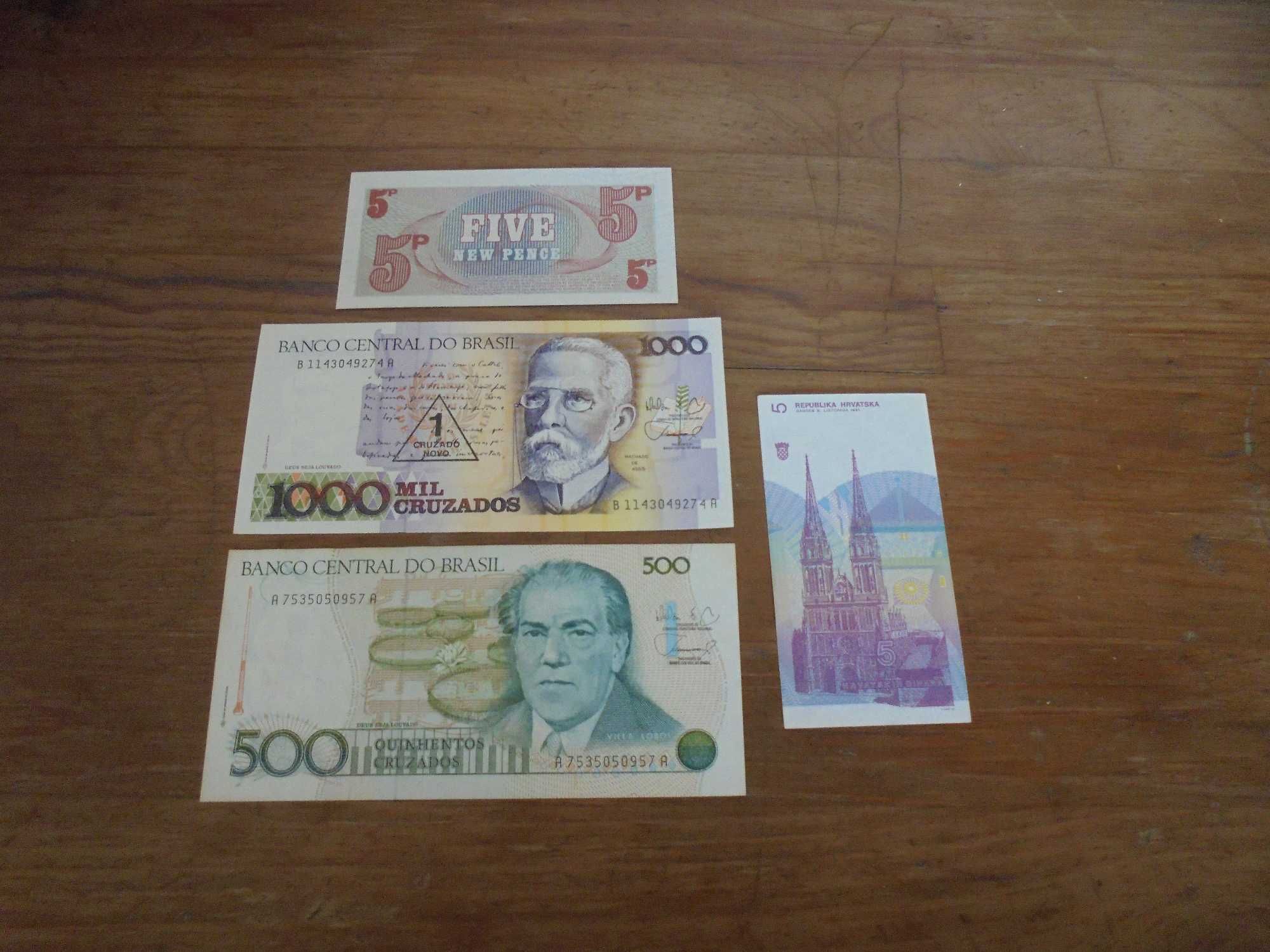 4 sztuki banknotów Chorwacja Brazylia Anglia stan bankowy b440