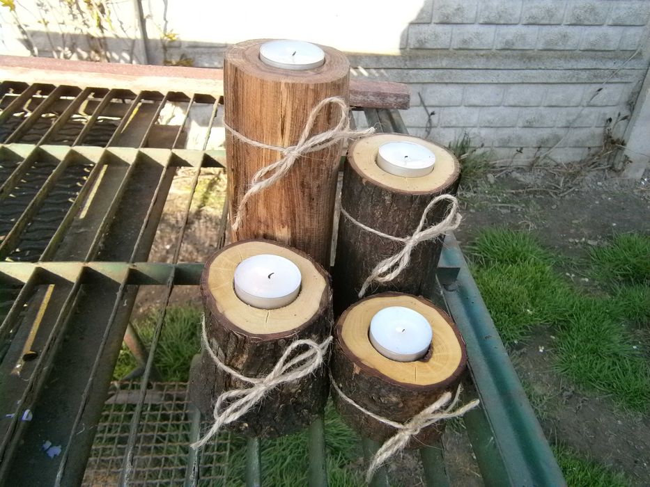 plaster drewna drewniany,świecznik tealight zestaw 4szt.