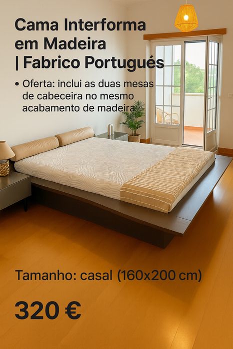Cama casal Interforna em madeira/fabrico Portugal
