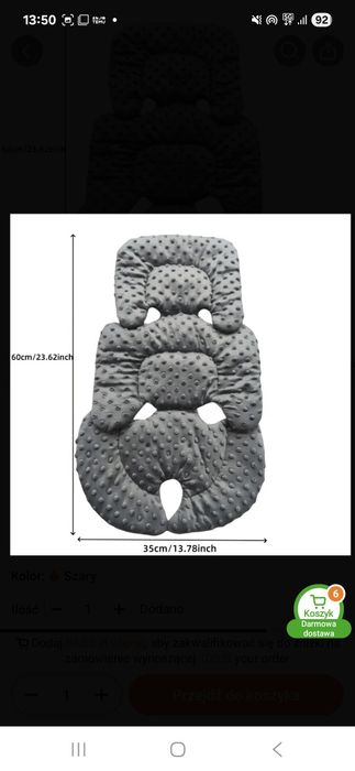 Wkladka wlad podusia do nosidełka fotelika siwa szara minky NOWA dwust