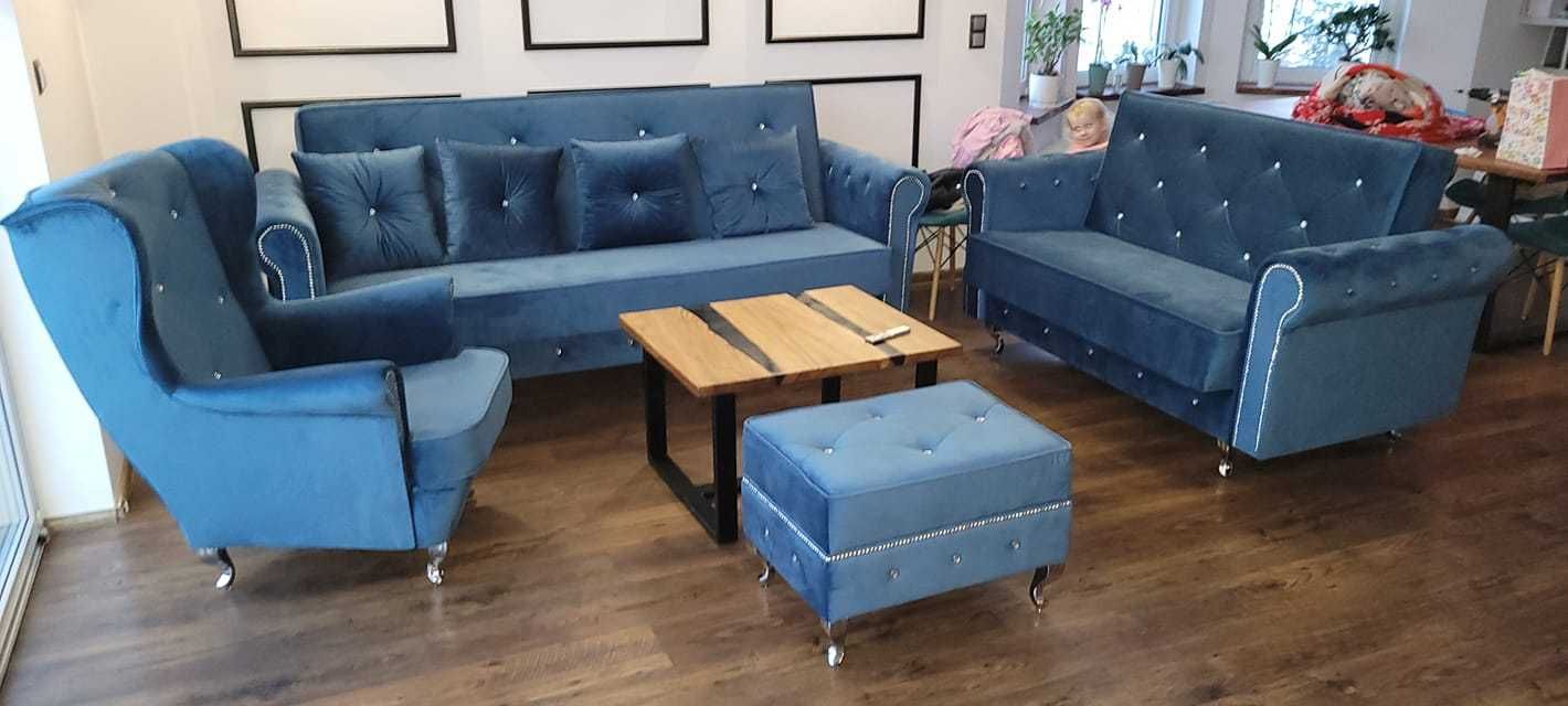 RAT zestaw 3+2+1 komplet glamour kryształkami sofa Chesterfield kanapa