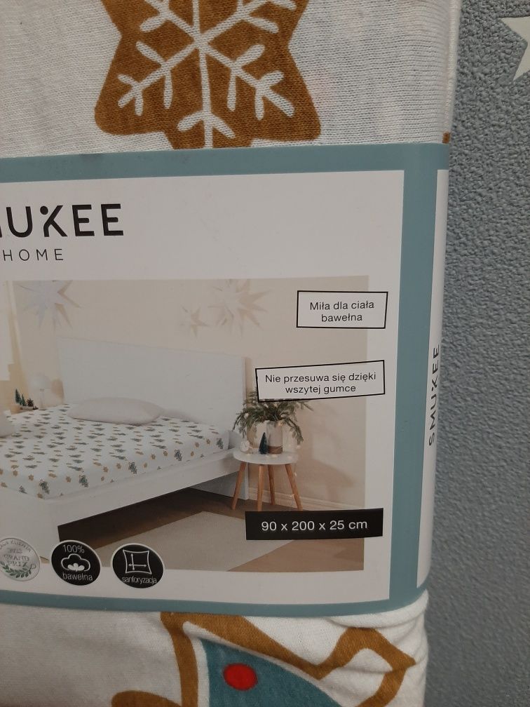 Nowe prześcieradło bawełniane na gumce Smukee 90x200