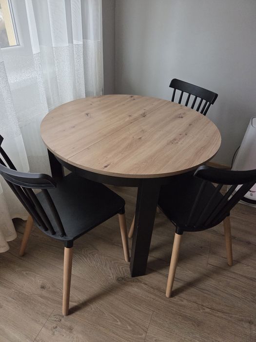 Stół kuchenny Loft, średnica 100 (rozkładany do 200) z 4 krzeslami